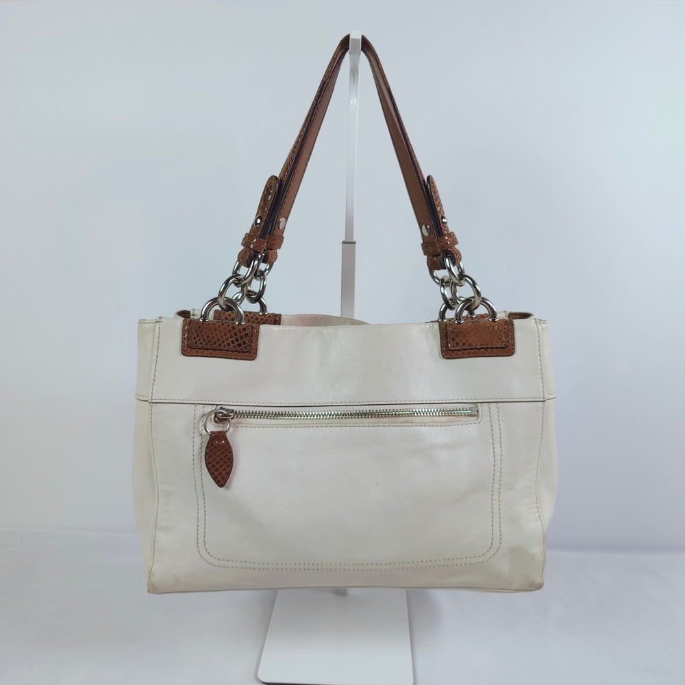 Coach Penelope Ivory Satchel Shoulder Bag Turnlock Tote Snakeskin Leather F16531 - Picture 5 of 14